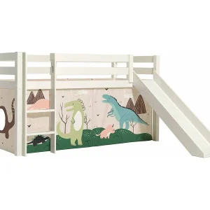 Glijbed 90×200 cm met witte massief grenen dinosaurustent Pino Glijbed 90×200 cm met witte massief grenen dinosaurustent Pino