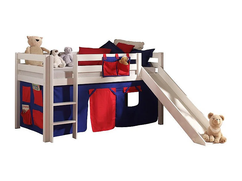Glijbed 90x200 cm met wit massief grenen dominotent Pino
