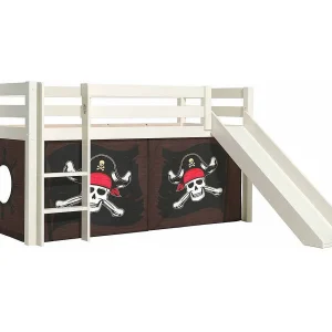 Glijbed 90×200 cm met bruine piratentent massief grenen wit Pino Glijbed 90×200 cm met bruine piratentent massief grenen wit Pino