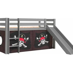 Glijbed 90×200 cm met bruine piratentent massief grenen grijs Pino Glijbed 90×200 cm met bruine piratentent massief grenen grijs Pino