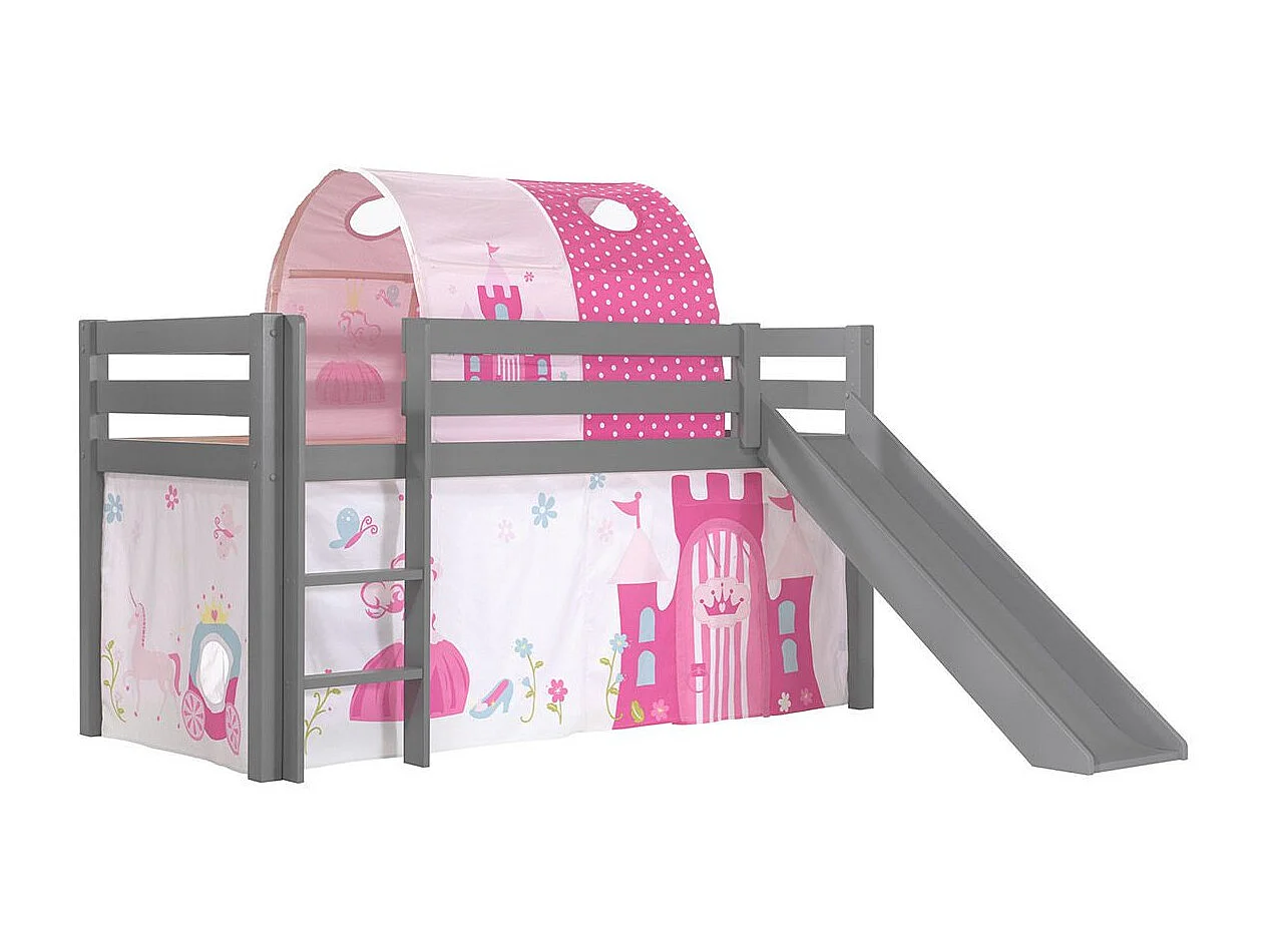 Glijbed 90x200 cm met tent en prinsessentunnel massief grenengrijs Pino