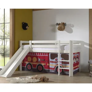 Glijbed 90×200 cm met witte massief grenen brandweerwagentent Pino Glijbed 90×200 cm met witte massief grenen brandweerwagentent Pino