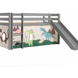 Glijbed 90×200 cm met dinosaurustent massief grenen grijs Pino Glijbed 90×200 cm met dinosaurustent massief grenen grijs Pino