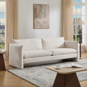 Driezitsbank in beige chenille stof GORAZI Driezitsbank in beige chenille stof GORAZI