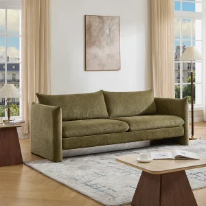 Groene chenille stoffen 3-zitsbank GORAZI Groene chenille stoffen 3-zitsbank GORAZI
