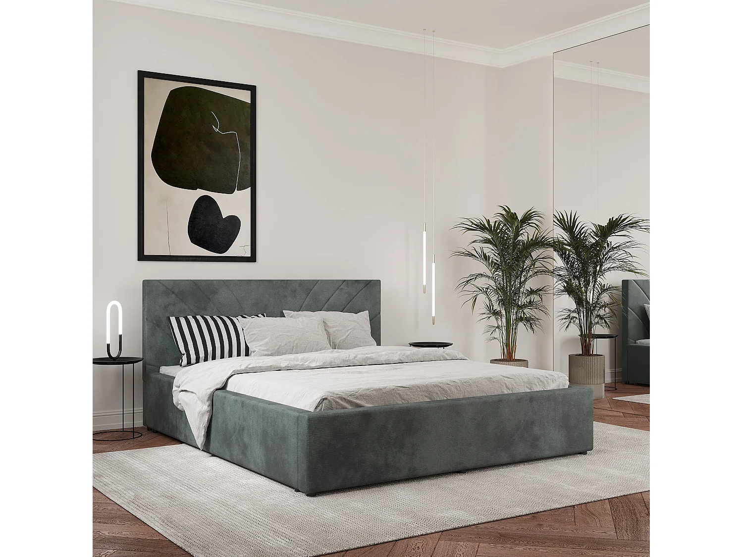 Gestoffeerd bed Fargo, 200 x 160 cm, Muntgroen