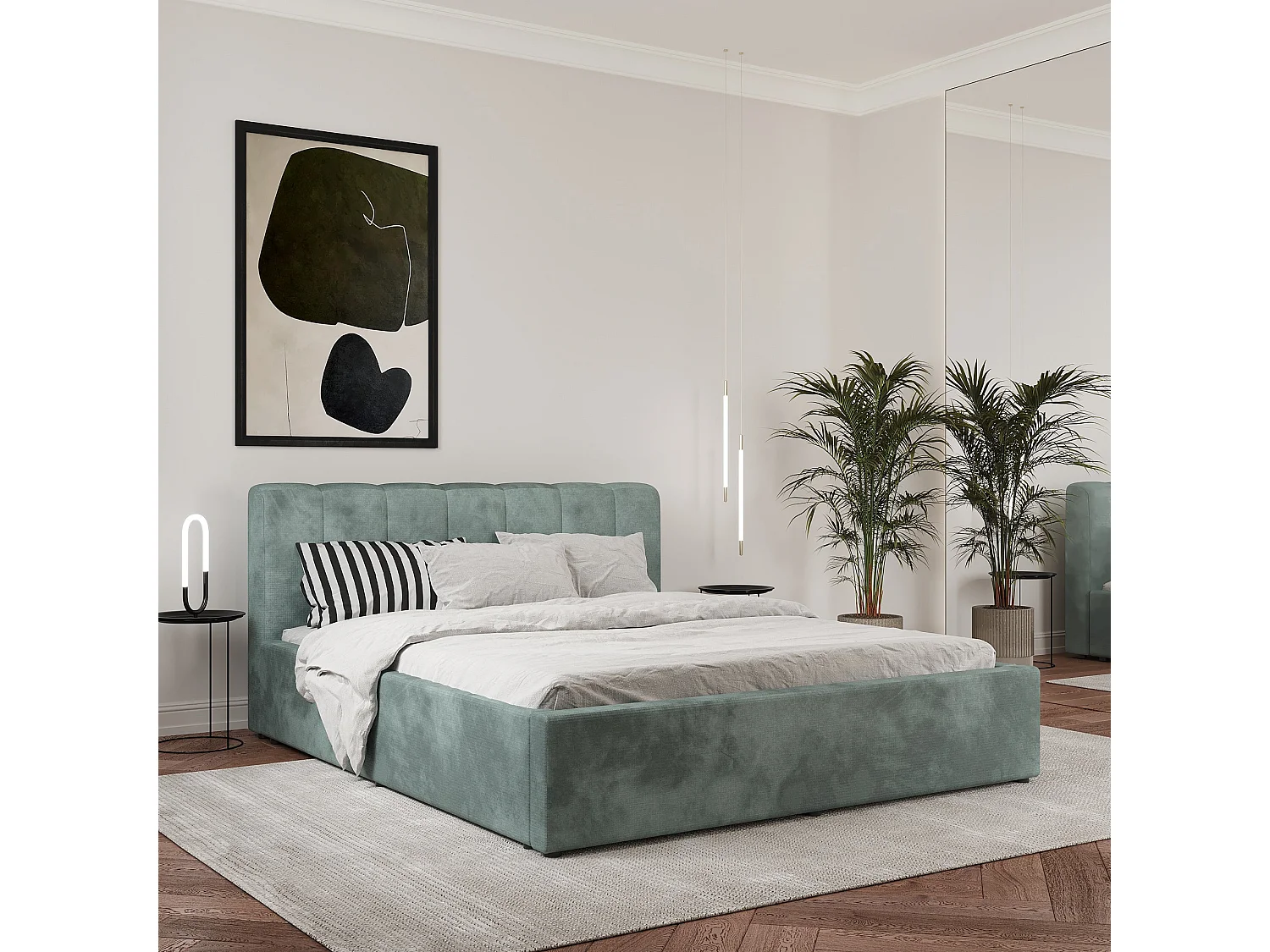Gestoffeerd bed Almo, 200 x 140 cm, Turkoois