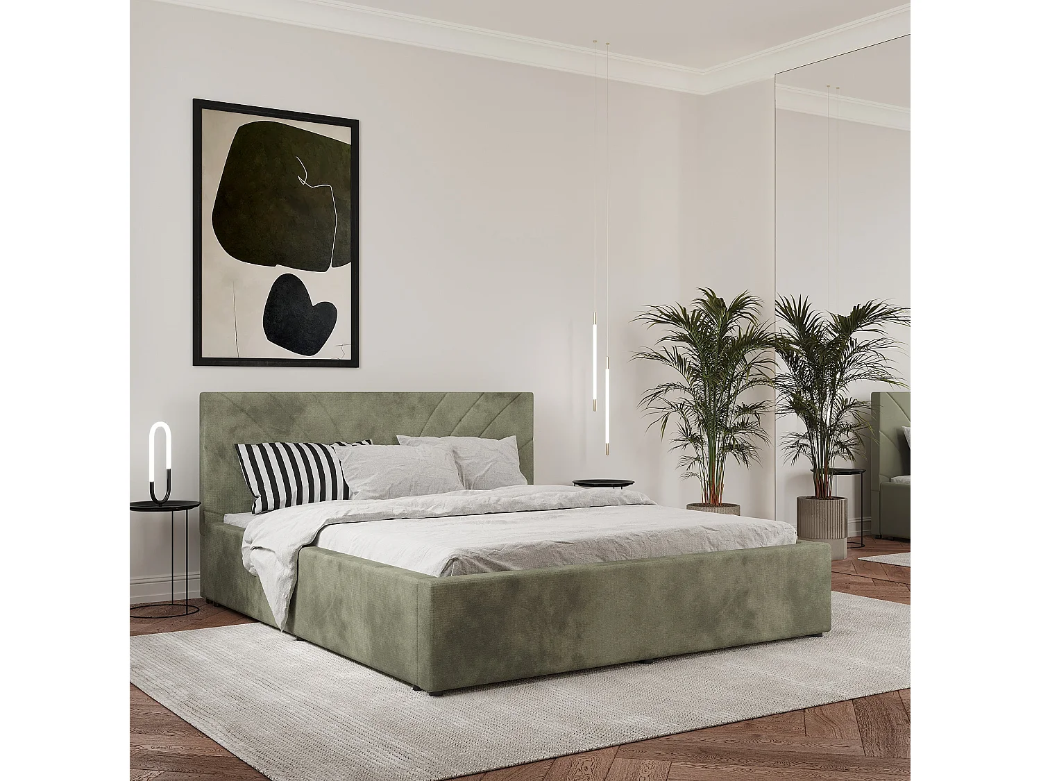 Gestoffeerd bed Fargo, 200 x 140 cm, Khaki