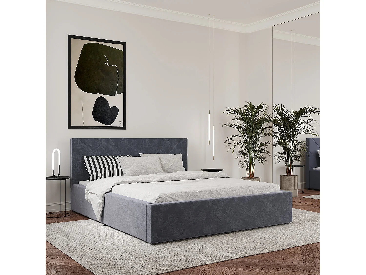 Gestoffeerd bed Fargo, 200 x 160 cm, Lichtgrijs