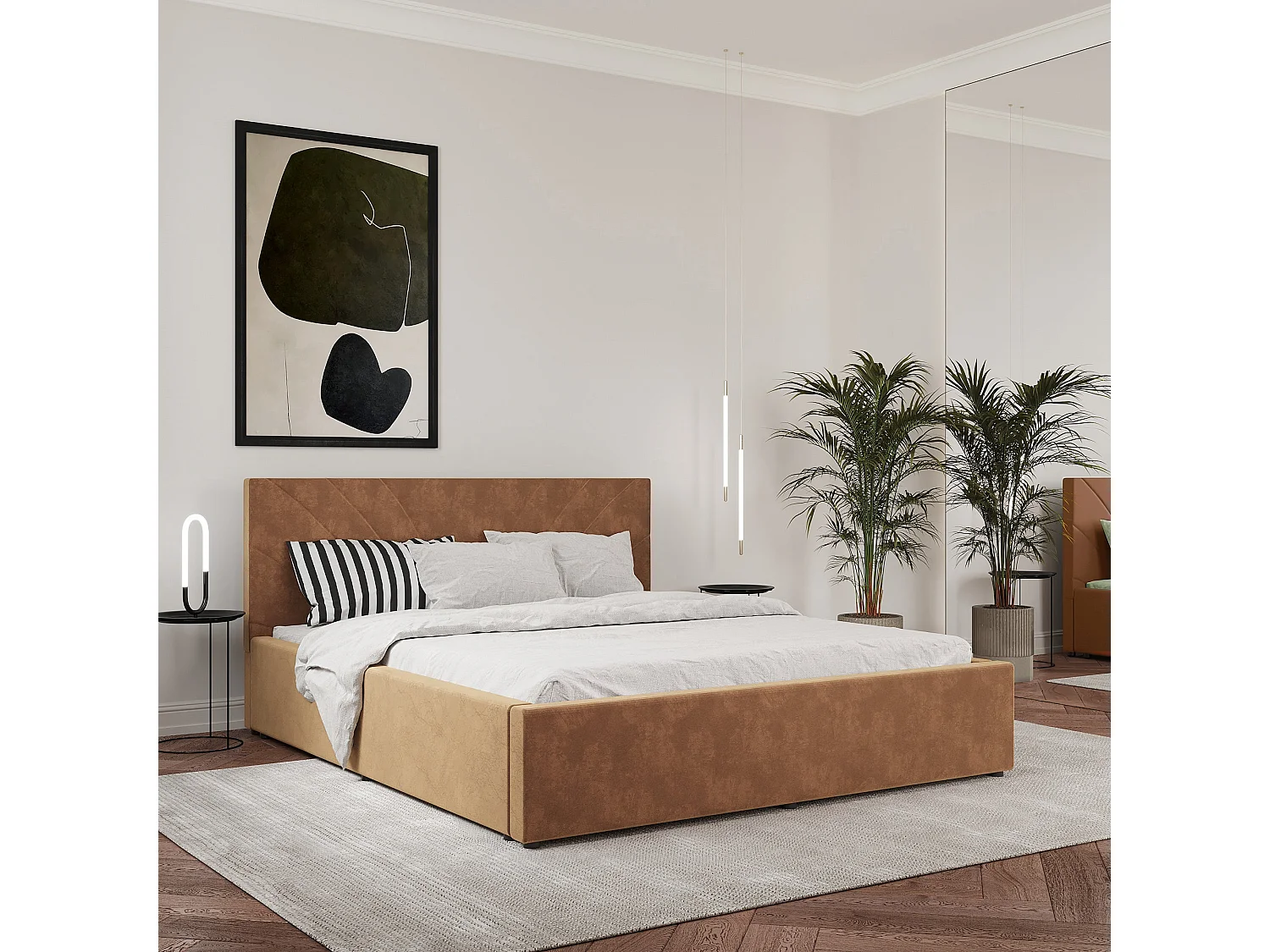 Gestoffeerd bed Fargo, 200 x 160 cm, Beige