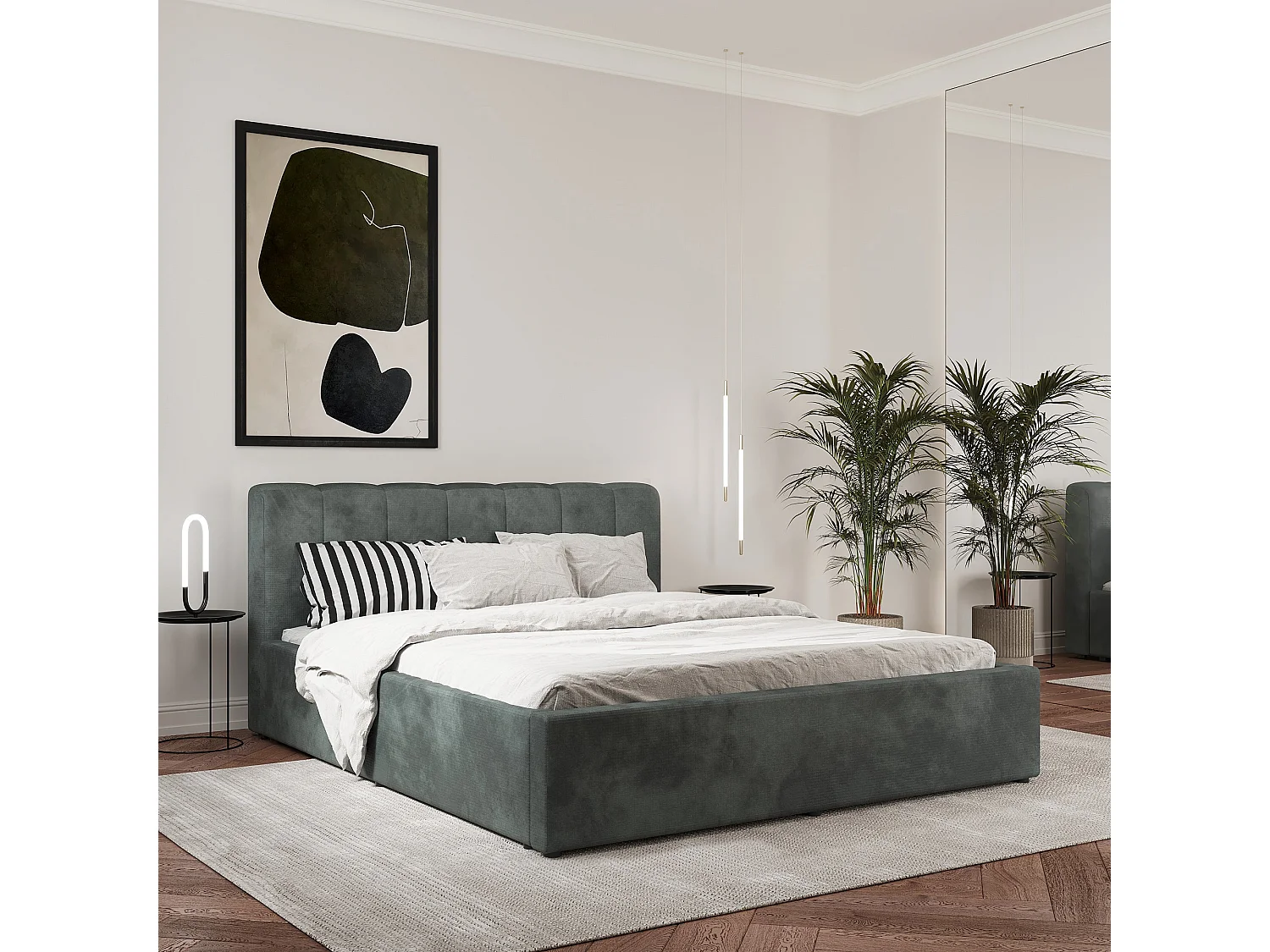 Gestoffeerd bed Almo, 200 x 140 cm, Muntgroen
