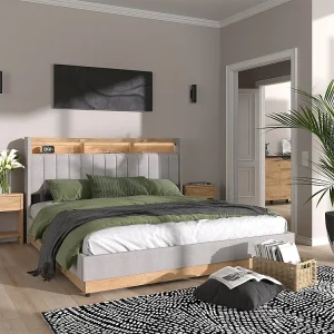 Gestoffeerd bed grijs 187.5x216x113.2 nura