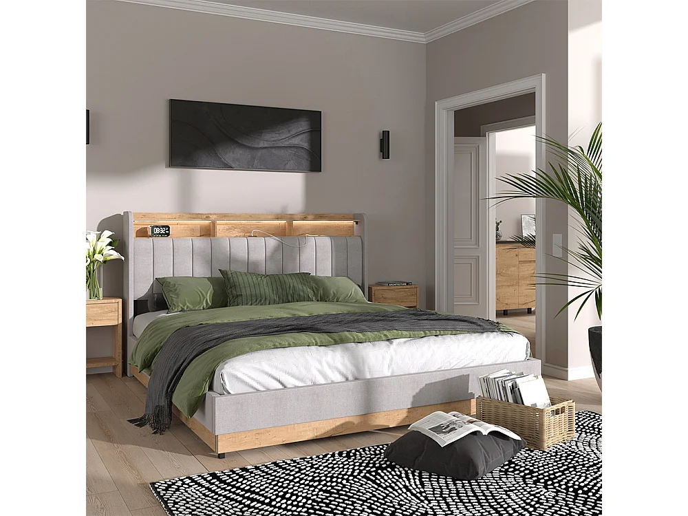 Gestoffeerd bed grijs 187.5x216x113.2 nura