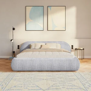 Gestoffeerd bed 140×200 met opbergruimte – ribfluweel – Grijs – SHELS LOW Gestoffeerd bed 140×200 met opbergruimte – ribfluweel – Grijs – SHELS LOW