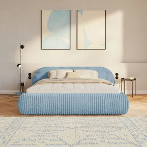 Gestoffeerd bed 160×200 met opbergruimte – ribfluweel – Blauw – SHELS LOW