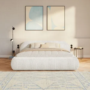 Gestoffeerd bed 140×200 – ribfluweel – Lichtgrijs – SHELS LOW Gestoffeerd bed 140×200 – ribfluweel – Lichtgrijs – SHELS LOW