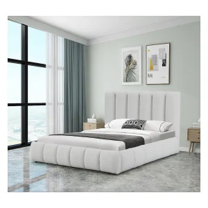 "Annie" Bouclette Gestoffeerd Opbergbed – 160 x 200 cm – Wit met Fluweel Finish