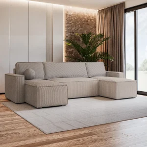Hoekbank PESANO van fluweel met slaapfunctie Beige Hoekbank PESANO van fluweel met slaapfunctie Beige