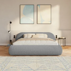 Gestoffeerd bed 140×200 met opbergruimte – bouclé – Grijs – SHELS LOW Gestoffeerd bed 140×200 met opbergruimte – bouclé – Grijs – SHELS LOW