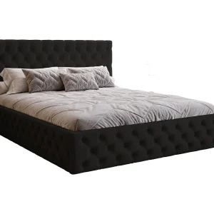 Gestoffeerd bed 160×200 Verti Slim – opbergruimte, metalen lattenbodem – Zwart (Magic Velvet 2219)