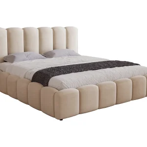 Gestoffeerd bed 140×200 Florent – Tweepersoonsbed met lattenbodem, fluweel – Beige (Magic Velvet 2201)