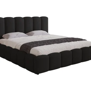 Gestoffeerd bed 140×200 Florent – Tweepersoonsbed met lattenbodem, fluweel – Zwart (Magic Velvet 2219)