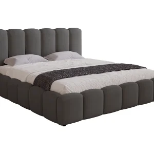 Gestoffeerd bed 160×200 Florent – Tweepersoonsbed met metalen lattenbodem, fluweel – Donkergrijs (Magic Velvet 2271)