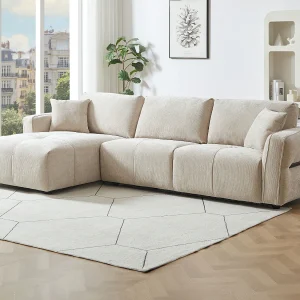 Linker hoekbank in beige gestructureerde stof GOSALO van Maison Céphy Linker hoekbank in beige gestructureerde stof GOSALO van Maison Céphy