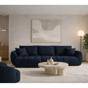 Hoekbank met slaapfunctie en opbergvak TOKYO PREMIUM, stof WIND, donkerblauw, links Hoekbank met slaapfunctie en opbergvak TOKYO PREMIUM, stof WIND, donkerblauw, links