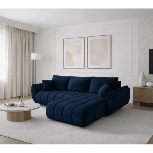 Hoekbank met slaapfunctie en opbergvak TOKYO PREMIUM, stof MONOLITH, donkerblauw, rechterzijde Hoekbank met slaapfunctie en opbergvak TOKYO PREMIUM, stof MONOLITH, donkerblauw, rechterzijde