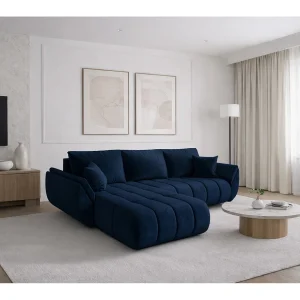 Hoekbank met slaapfunctie en opbergvak TOKYO PREMIUM, stof MONOLITH, donkerblauw, links Hoekbank met slaapfunctie en opbergvak TOKYO PREMIUM, stof MONOLITH, donkerblauw, links