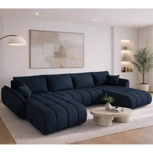 Hoekbank met slaapfunctie en opbergvak TOKYO U PREMIUM, stof WIND, donkerblauw Hoekbank met slaapfunctie en opbergvak TOKYO U PREMIUM, stof WIND, donkerblauw