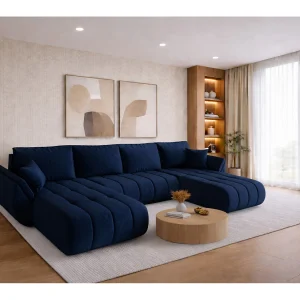 Hoekbank met slaapfunctie en opbergvak TOKYO U PREMIUM, stof MONOLITH, donkerblauw Hoekbank met slaapfunctie en opbergvak TOKYO U PREMIUM, stof MONOLITH, donkerblauw