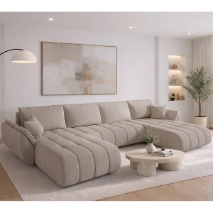 Hoekbank met slaapfunctie en opbergvak TOKYO U PREMIUM, stof WIND, beige Hoekbank met slaapfunctie en opbergvak TOKYO U PREMIUM, stof WIND, beige