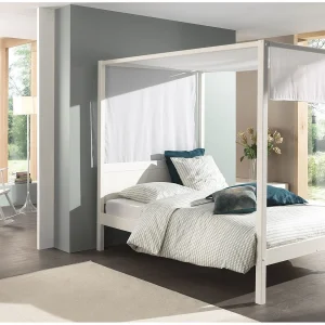 Hemelbed 140×200 cm met wit gelakte massief grenen hemel Pinie Hemelbed 140×200 cm met wit gelakte massief grenen hemel Pinie
