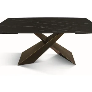 Gouden zwarte glaskeramiek tafel,brons metalen poten 180×90-260x90cm – FIGARI