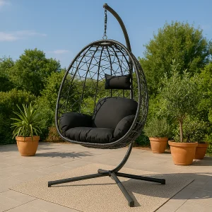 Hangstoel zwart met rotan effect CUZCO met stalen frame