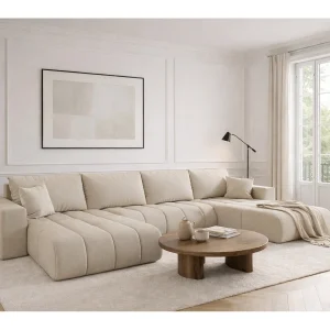 Hoekbank met slaapfunctie en opbergvak MILO U PREMIUM, stof WIND, Beige Hoekbank met slaapfunctie en opbergvak MILO U PREMIUM, stof WIND, Beige