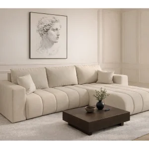 Hoekbank met slaapfunctie en opbergvak MILO PREMIUM, stof WIND, Beige, Rechts Hoekbank met slaapfunctie en opbergvak MILO PREMIUM, stof WIND, Beige, Rechts