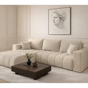 Hoekbank met slaapfunctie en opbergvak MILO PREMIUM, stof WIND, Beige, Links Hoekbank met slaapfunctie en opbergvak MILO PREMIUM, stof WIND, Beige, Links