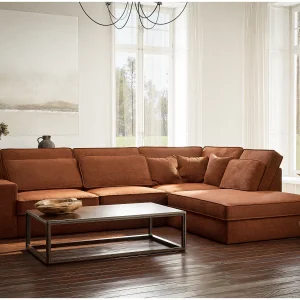 Hoekbank 5-zits met hoek rechts KIROU – chenille stof – koper Hoekbank 5-zits met hoek rechts KIROU – chenille stof – koper