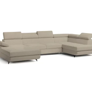 Hoekbank RUBANO van fluweel met slaapfunctie Beige Hoekbank RUBANO van fluweel met slaapfunctie Beige