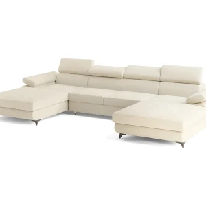 Hoekbank DETTI van fluweel met slaapfunctie Creme Hoekbank DETTI van fluweel met slaapfunctie Creme