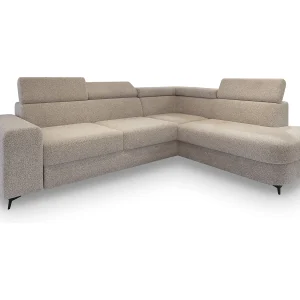 Hoekbank ALVORO van fluweel met slaapfunctie Beige Hoekbank ALVORO van fluweel met slaapfunctie Beige