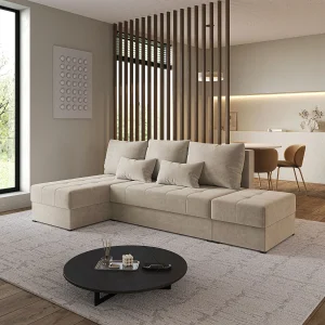 Hoekbank NORVI van fluweel met slaapfunctie Beige