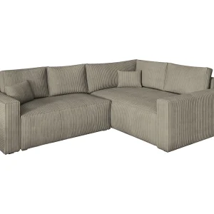 Hoekbank ERONIS van fluweel met slaapfunctie Beige