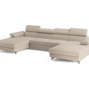 Hoekbank DETTI van fluweel met slaapfunctie Beige Hoekbank DETTI van fluweel met slaapfunctie Beige