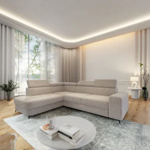 Hoekbank ALVORO van fluweel met slaapfunctie Beige Hoekbank ALVORO van fluweel met slaapfunctie Beige