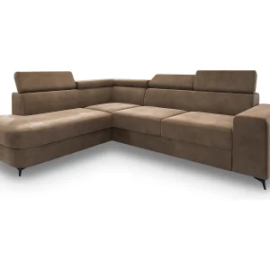 Hoekbank ALVORO van fluweel met slaapfunctie Beige Hoekbank ALVORO van fluweel met slaapfunctie Beige