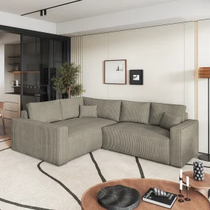 Hoekbank ERONIS van fluweel met slaapfunctie Beige